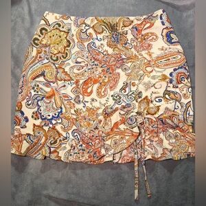 SHEIN Paisley Print Drawstring Front Ruffle Hem Skirt